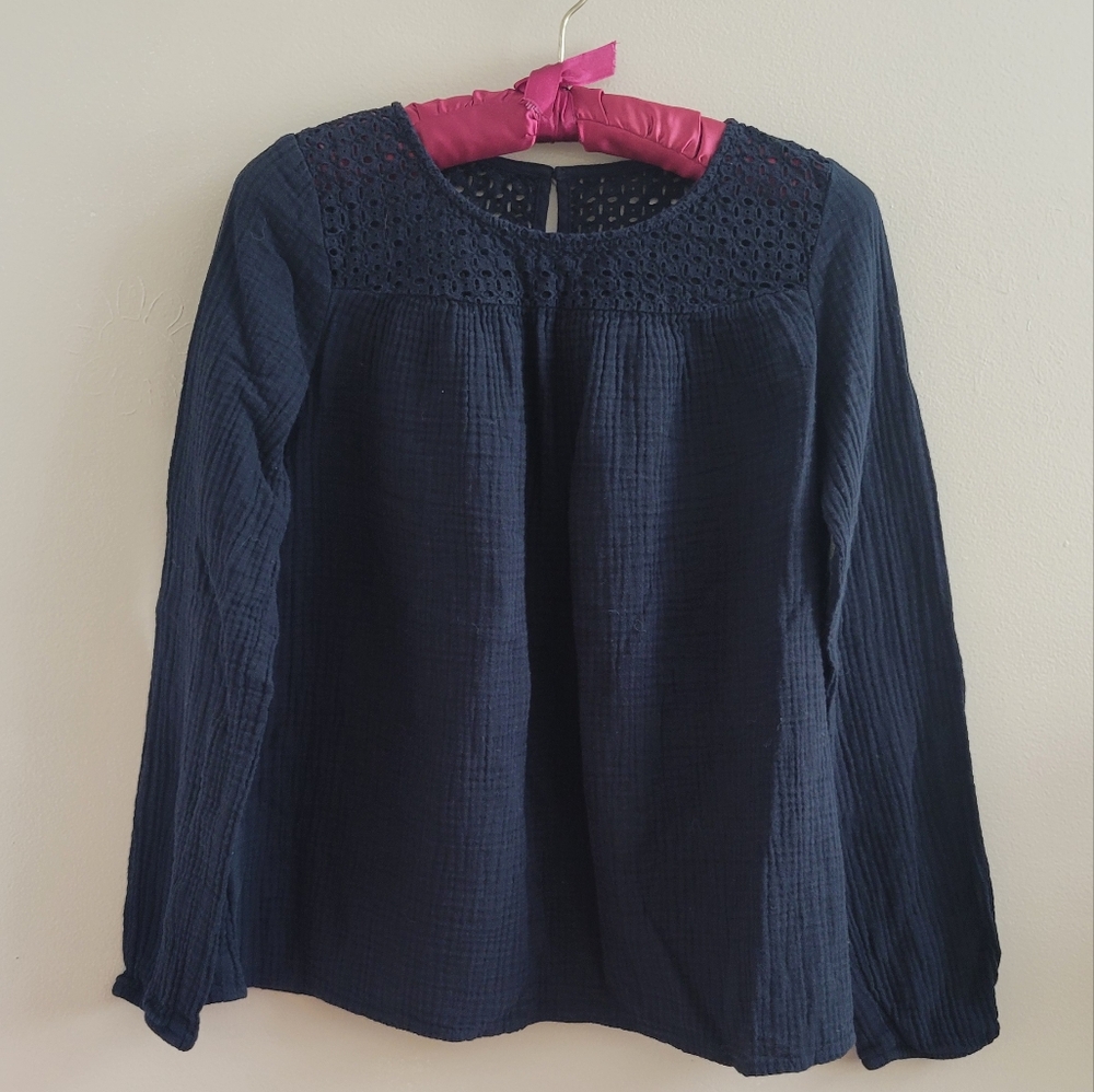 Cat & Jack | Black Waffle Eyelet Blouse with Lots of Detail